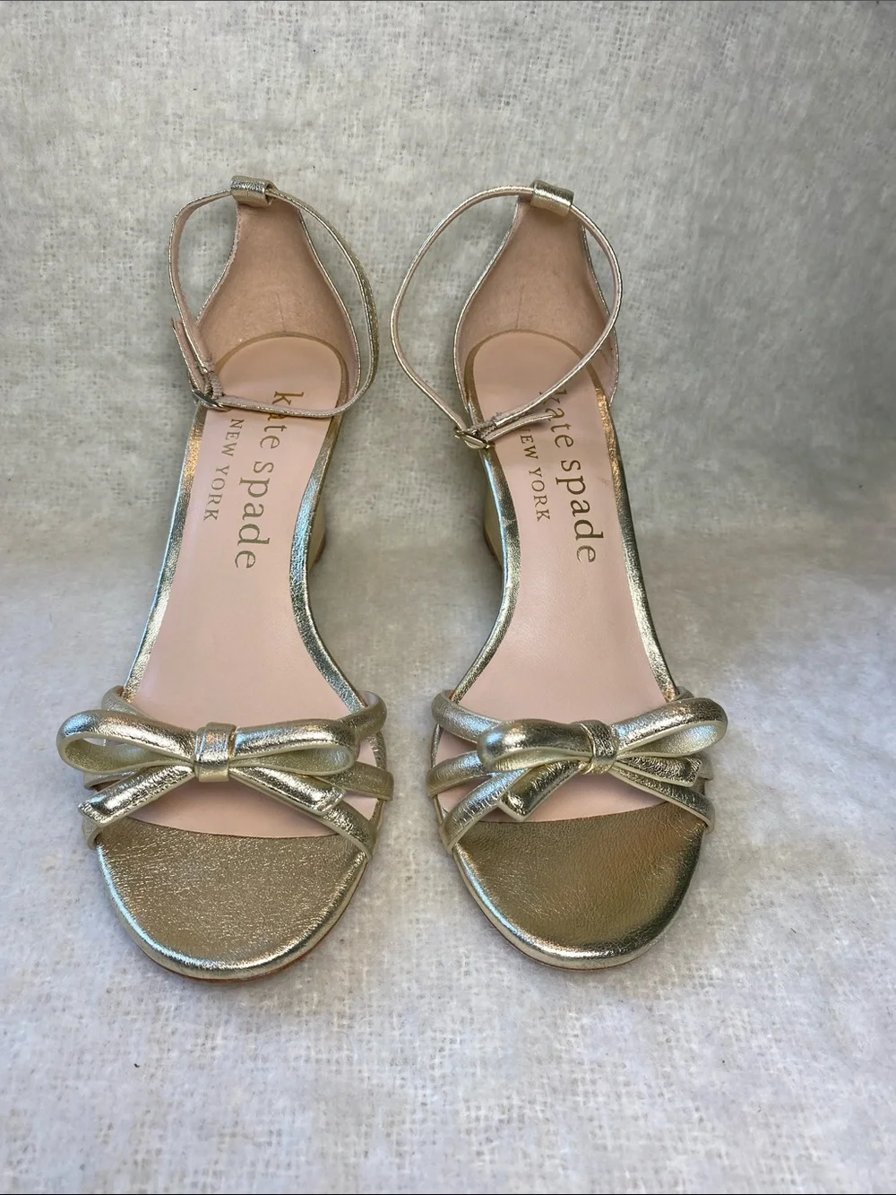 kate spade Metallic Gold Bow Ankle-Strap Heels Size 9.5